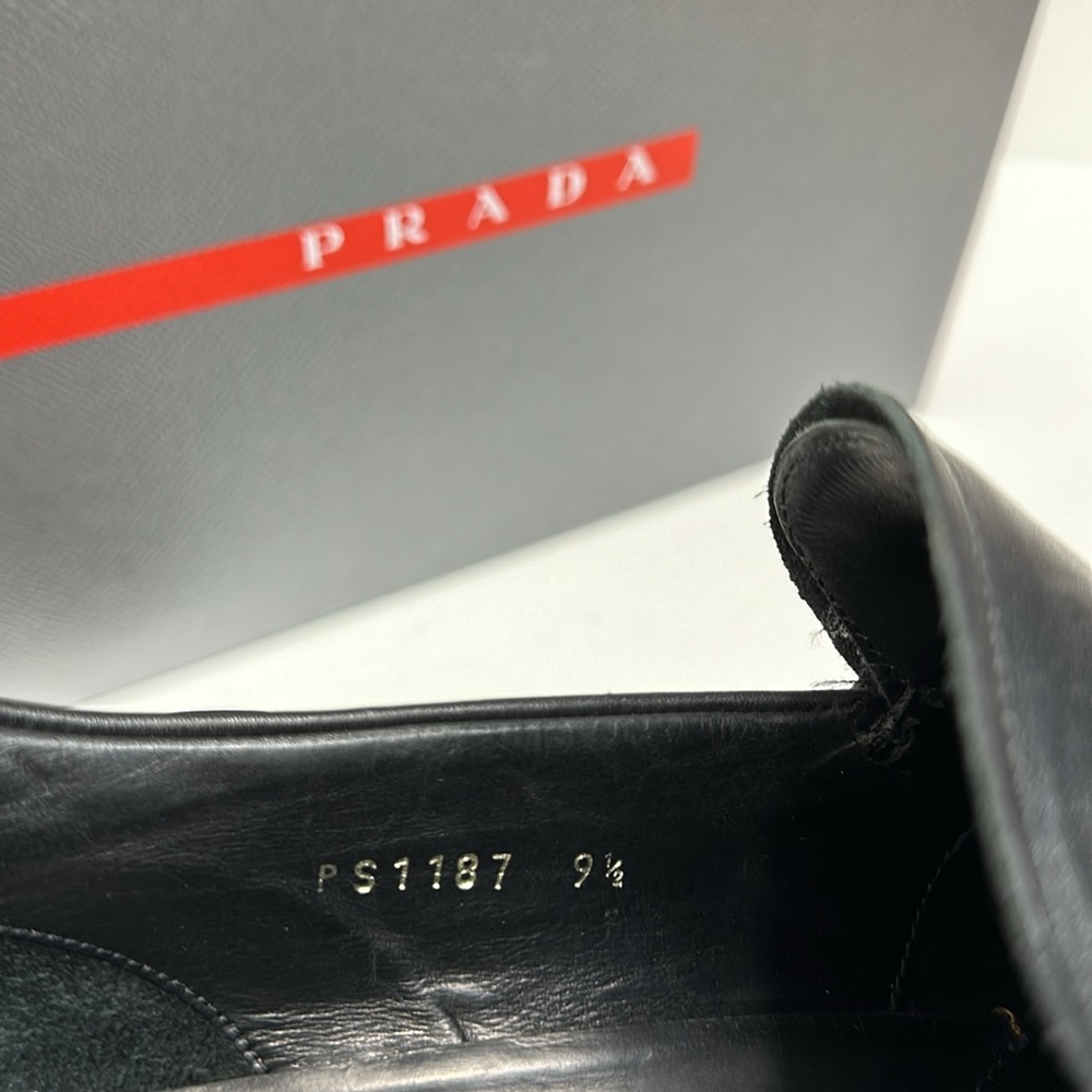Prada men’s Spazzolato Rois buckle loafers size 9.5 PS1187 black leather shoes - Picture 8 of 12